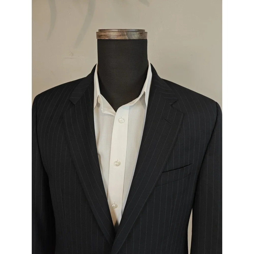 Lauren Ralph Lauren Mens Wool Sports Coat 40R Blue Chalk Stripe 2 Button Q602